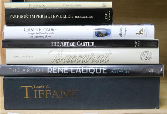A quantity of reference books relating to Faberge, Tiffany, Cartier, Lalique and Baccarat